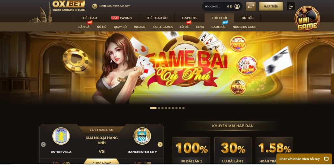 Giao diện hệ thống Oxbet